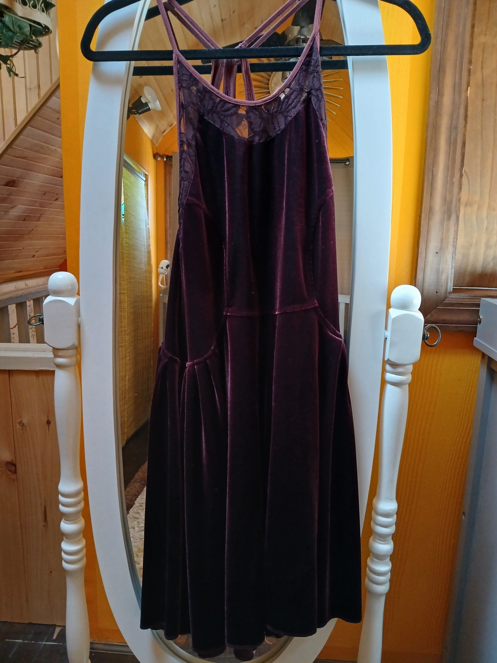 Free People Velvet Strappy Skater Dress in Deep Plum